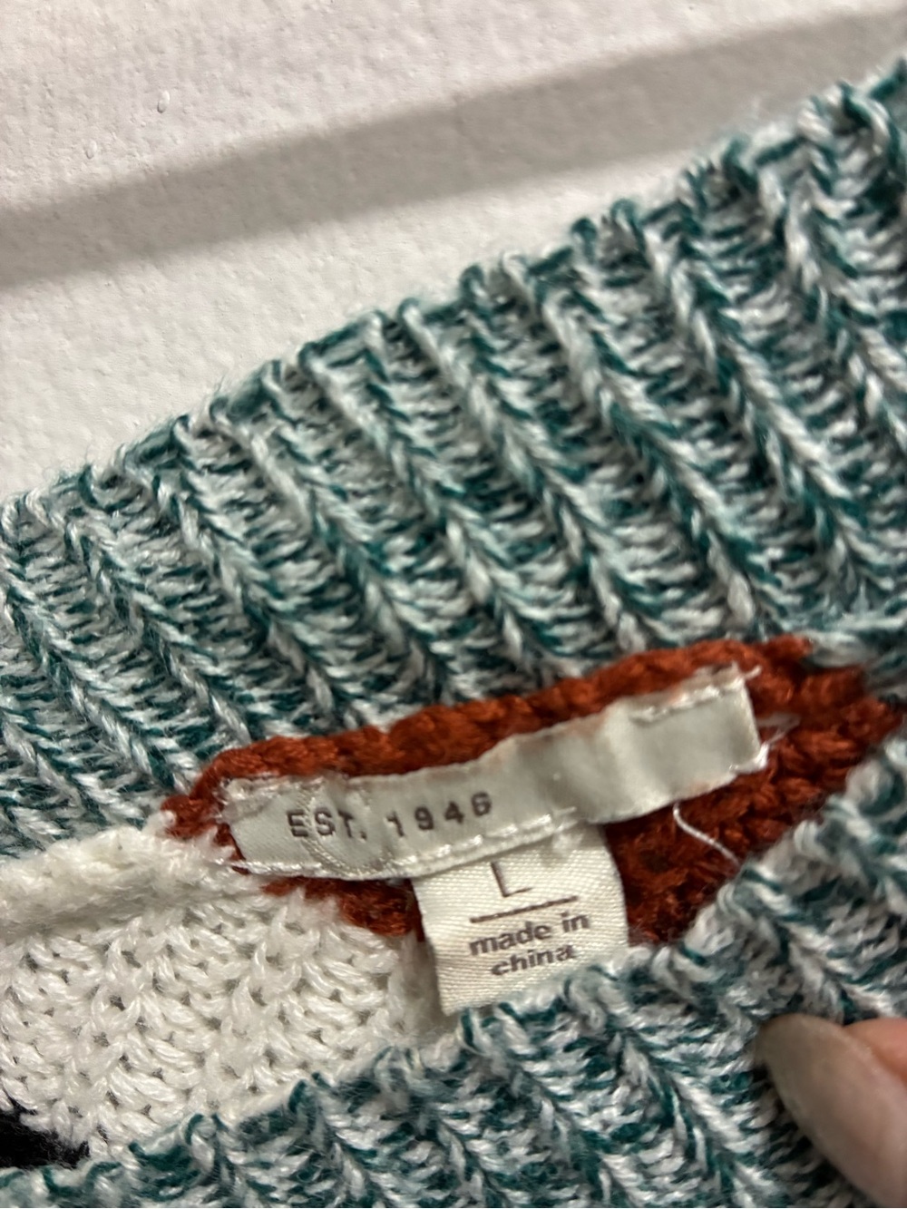 Striped V-Neck Sweater in Rust, Teal & Mustard - Picture 5 of 6